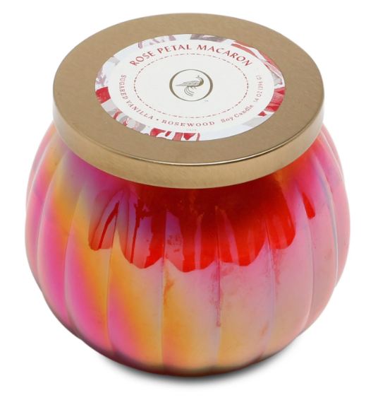 Lidded Glass Jar 3-Wick Candle Rose Petal Macaron